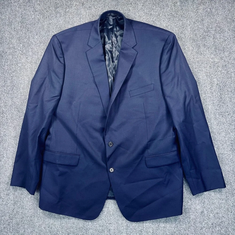 Lauren Ralph Lauren 2 Piece Suit 48L 42x32 Navy Blue Wool Blend Pleated Pant